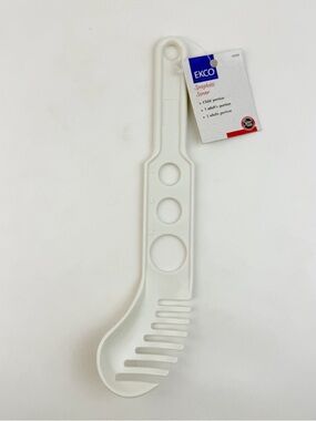 Vtg EKCO Pasta Spaghetti Server Measure Spoon Fork Strainer Nylon 12” White New